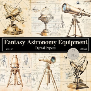 ビンテージ天文学ジャーナルページ、ファンタジー天体装備、スチームパンク宇宙ジャンクジャーナル、ビンテージ天文学イラスト、天文学 JPG