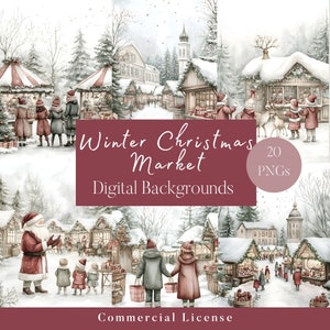 20 Winter Christmas Market Digital Papers, Winter Wonderland, Christmas Junk Journal, Nordic Christmas, Christmas Market Clipart, Santa
