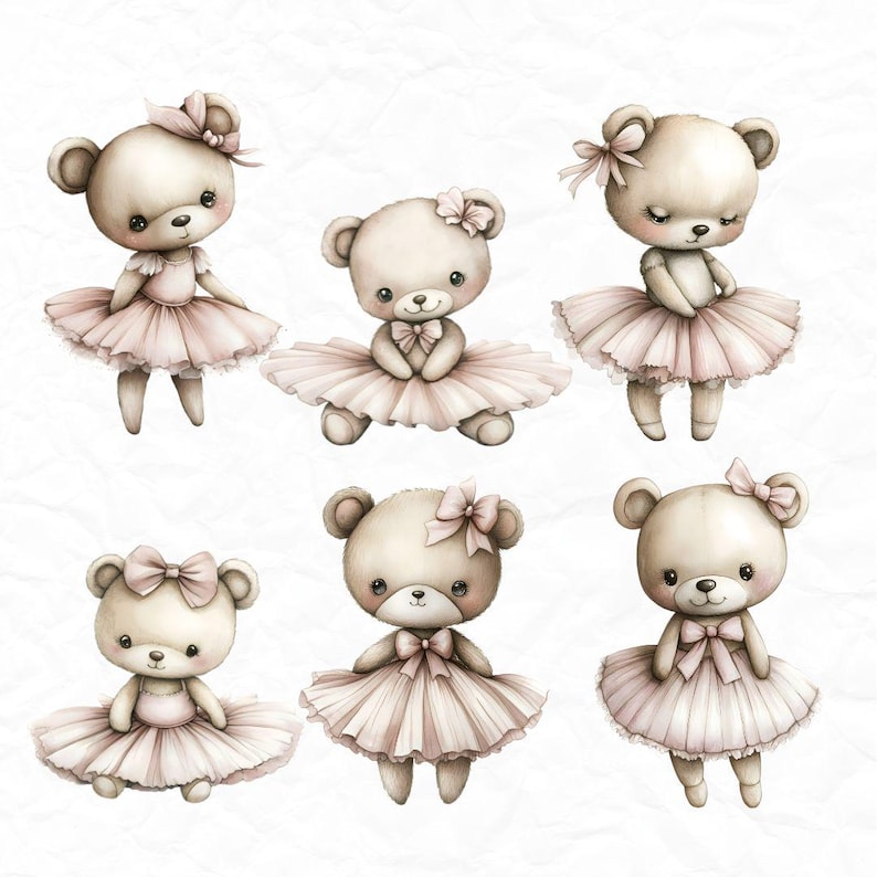 15 Ballerina Teddy Clipart, Watercolor Teddy Bear PNG, Baby Shower ...