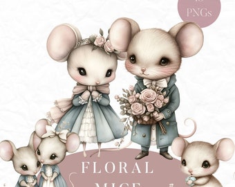 Blumenmaus Clipart, süße Maus Clipart, Kinderzimmer Clipart, Tier PNG, Aquarell Waldtier, Aquarell süße Illustration, kommerziell