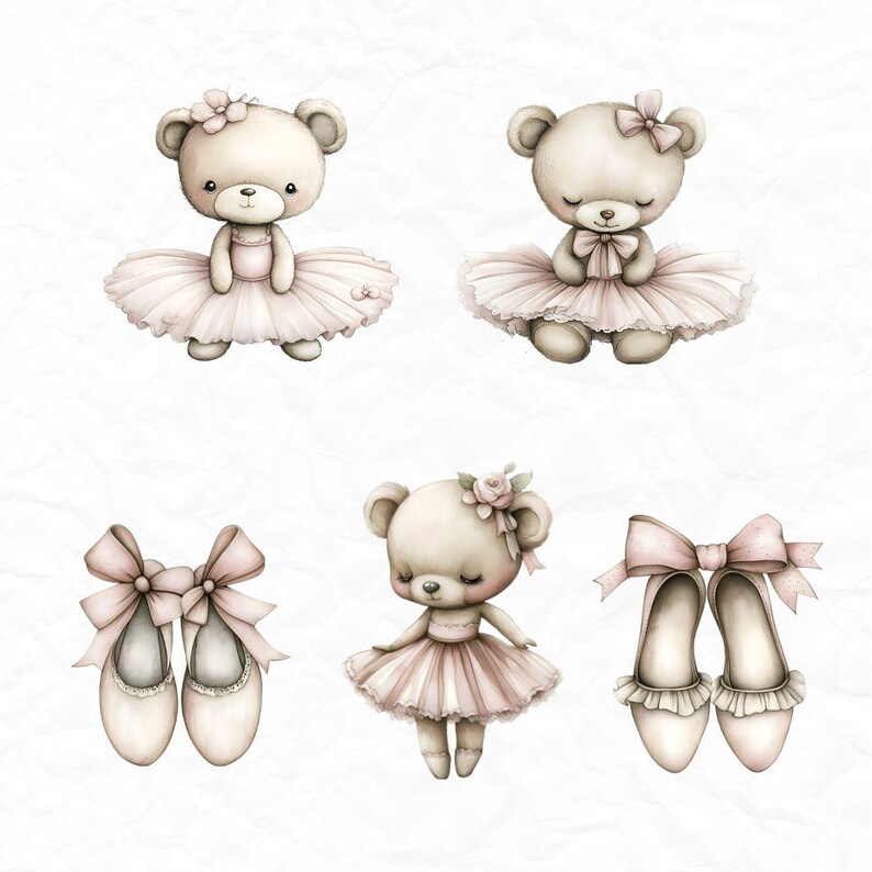 15 Ballerina Teddy Clipart, Watercolor Teddy Bear PNG, Baby Shower ...