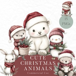 Imágenes prediseñadas de animales navideños, imágenes prediseñadas de oso polar, imágenes prediseñadas de pingüino, PNG de Navidad, gorro de Papá Noel, imágenes prediseñadas de reno, imágenes prediseñadas de oso, PNG de búho, festivo