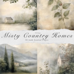 Misty Landscape Digital Paper, Junk Journal Pages, Watercolour Craft Supplies, English Countryside Junk Journal, Watercolor Scenery