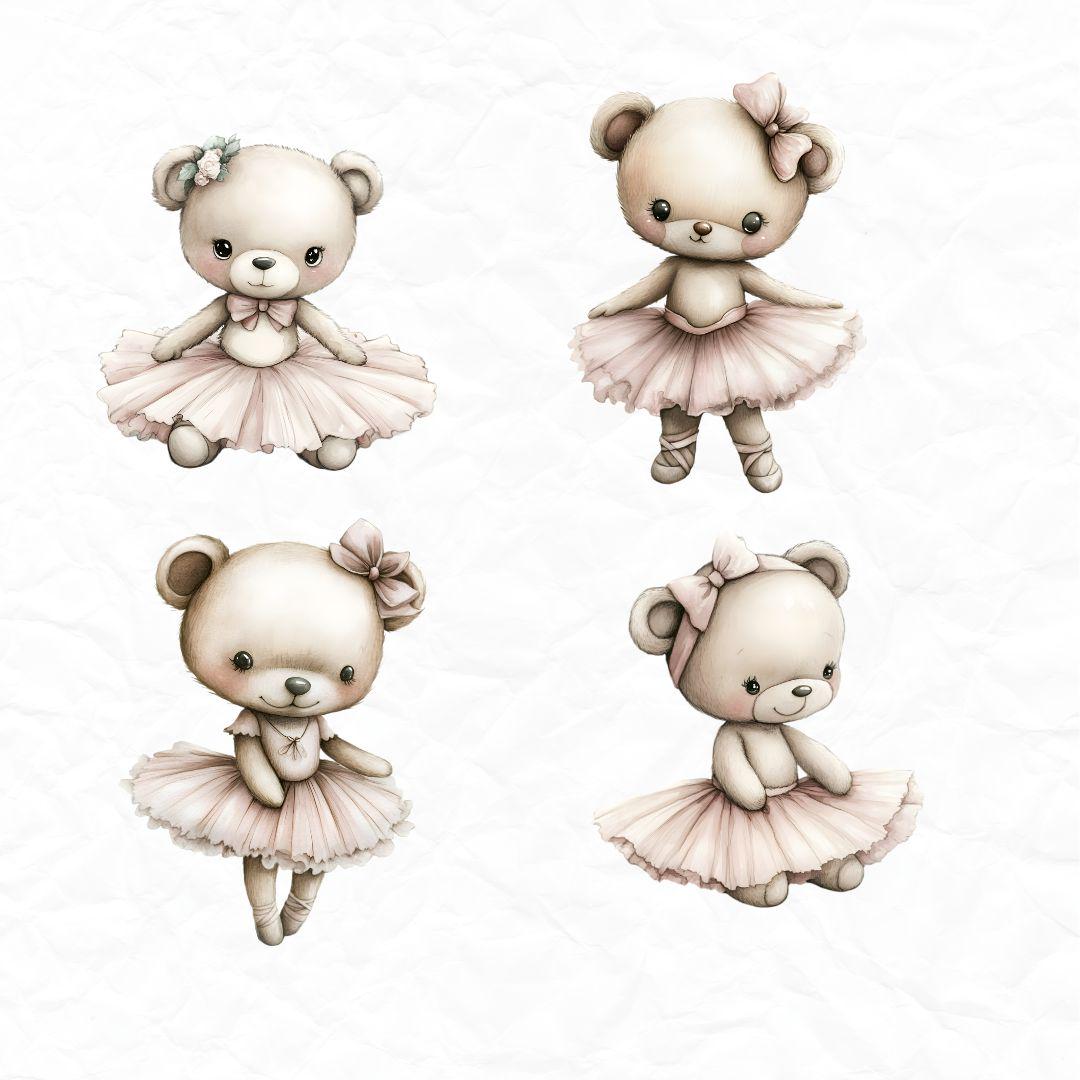 15 Ballerina Teddy Clipart, Watercolor Teddy Bear PNG, Baby Shower ...