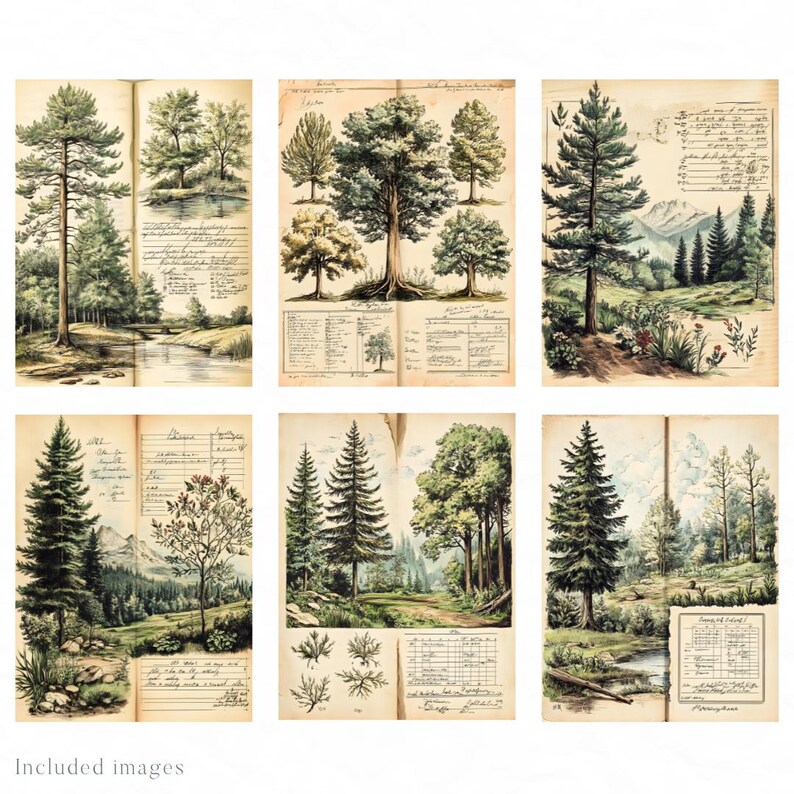 Vintage Forest Field Journal Pages, Digital Junk Journal Kit, Botanical ...