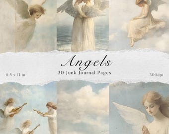 Whimsical Angel Digital Papers, Junk Journal Covers, Scrapbook Supplies, Commercial Use, Elegant Angel Wings Digital Craft Pages