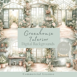 10 Fundo digital para interior de estufa, Cena de estufa, Diário de jardinagem, Scrapbooking de estufa, Papel digital de flores
