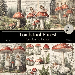 Toadstool Forest Junk Journal, éphémères fantastiques, encarts de papier pour journal, album numérique, journal féerique, éphémères de conte de fées vintage