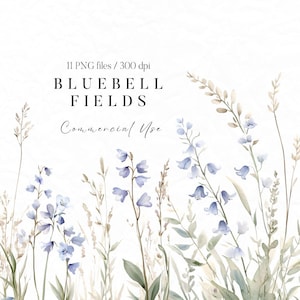 Watercolor Bluebell Clipart, Bluebell Flower Graphics, Floral Border Illustrations, Spring Flower Borders, Botanical Invitation Graphics
