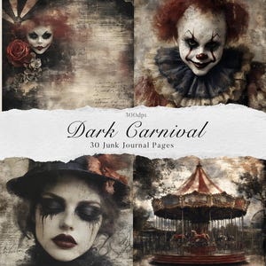 Journal sombre de la malbouffe de carnaval, éphémères imprimables de cirque vintage, pages de scrapbooking uniques, effrayant en téléchargement numérique, impression effrayante de cirque