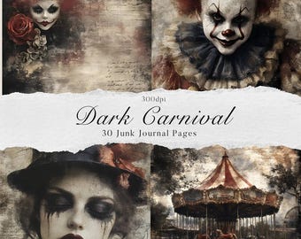Dark Carnival Junk Journal, Vintage Circus Printable Ephemera, Unique Scrapbook Pages, Spooky Digital Download, Creepy Circus Printable