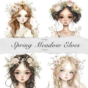 Spring Fairy Clipart, Magical Watercolor Graphics, Digital Download for Art, Fairy Illustrations, Spring Flower Clipart, Printable Fairy