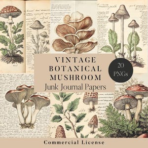 20 vintage botanische paddestoel ongewenste dagboekpagina's, afdrukbare papieren, commercieel gebruik, Toadstool Junk Journal, digitale download