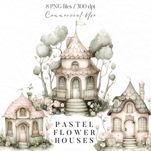 Clipart Pastel Cottage, Clipart Floral House, Uroczy Dom w Lesie PNG, Clipart Cottage Garden, Clipart Cottagecore, Clipart Fairytale