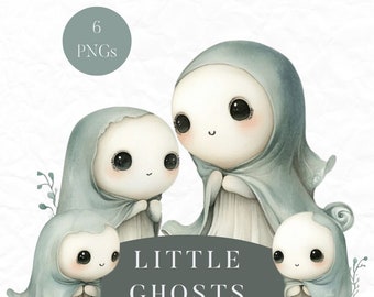 Imágenes prediseñadas de fantasmas lindos, imágenes prediseñadas de fantasmas de acuarela, imágenes prediseñadas de Halloween, imágenes prediseñadas espeluznantes, PNG de fantasmas lindos, gráficos de Halloween, descarga digital