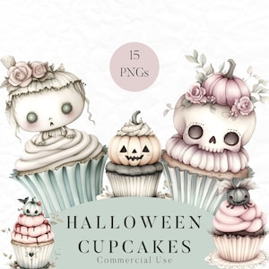 Halloween cupcake clipart, Halloween dessert clipart, spooky clipart, skelet clipart, Instant Download, aquarel clipart, spooky png