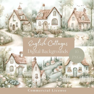 English Cottage Background, Cottage Junk Journal, Cozy Cottage, English Garden Scene, Digital Papers, Scrapbooking, Background Images