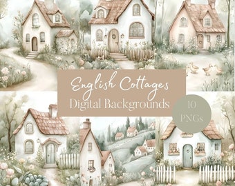 English Cottage Background, Cottage Junk Journal, Cozy Cottage, English Garden Scene, Digital Papers, Scrapbooking, Background Images
