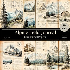 Alpine Junk Journal, Mountain Scrapbook Inserts, Junk Journal Kit, Vintage Ephemera, Landscape Junk Journal, Field Notes Journal