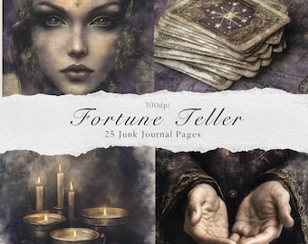 Fortune Teller Junk Journal Pages- Mystic Digital Kit- Printable Journal- Vintage Ephemera- Magic Spell Digital Download- Tarot Crystal Ball