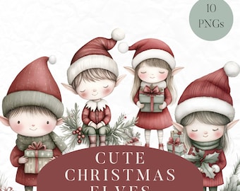 Cute Christmas Elves Clipart Png, Xmas Elf Clip Art, Vintage Festive Characters Junk Journal, Holiday Graphics, Seasonal Illustrations