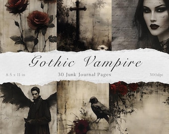 Vintage Vampire Junk Journal Pages- Gothic Vampire Paper- Haunting Halloween Backgrounds- Dark Fantasy Printable Kit