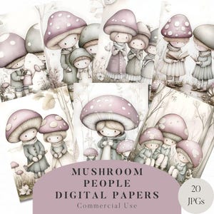 20 papiers pour journal intime champignon mignon, papiers numériques champignons vénéneux, papier imprimable, journal indésirable champignon aquarelle bois