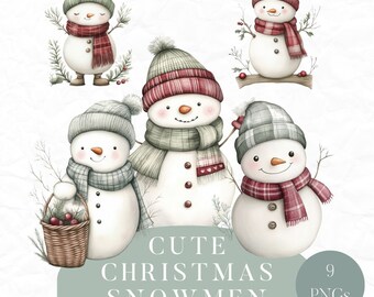 Snowmen Clipart, Snowman Clipart, Snow Clipart, Winter Clipart, Cute Snow Man PNG, Christmas Clipart, Winter PNG, Commercial, Snowman Bundle