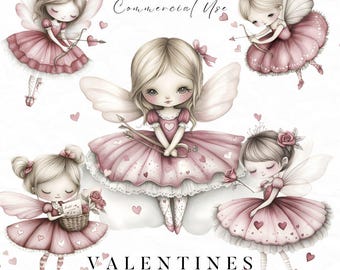 Valentine&#39;s Day Fairy Clipart, Watercolor Love Fairy Clipart, Cupid Clipart, Love Letter Clipart, Valentine&#39;s Fantasy Clipart,