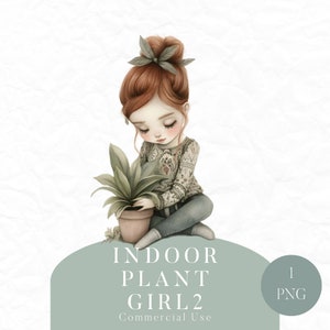 Plante d'intérieur fille Clipart, plante d'intérieur PNG, Clipart fille kawaii, mignon jardinage fille Clipart, aquarelle jardinage PNG, usage Commercial