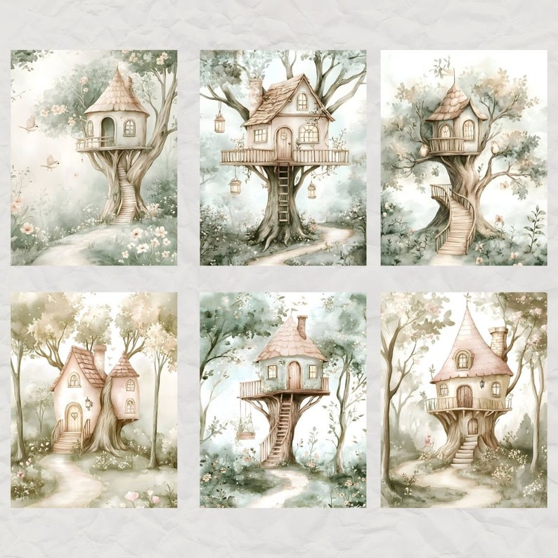 Watermark Treehouse 10 Watercolor Treehouse Background Scenes, Whimsical Treehouse, Forest ...