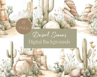 Desert Landscape Background, Watercolor Desert, Grand Canyon, Cactus Landscape, Mountain Background Scene, Digital Download, Commercial Use