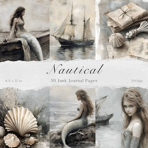 Nautical Junk Journal Kit, Digital Scrapbook Pages, Printable Ephemera, Ocean Collage Sheets, Marine Backgrounds, Vintage Nautical Art