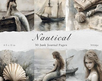 Nautical Junk Journal Kit, Digital Scrapbook Pages, Printable Ephemera, Ocean Collage Sheets, Marine Backgrounds, Vintage Nautical Art