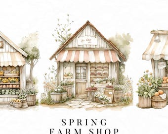 Spring Farm Shop clipart, aquarel lente afbeeldingen, lente boerderij clipart, lente aquarel graphics, boerderij clipart, digitale boerderij kraam, digitale boerderij png