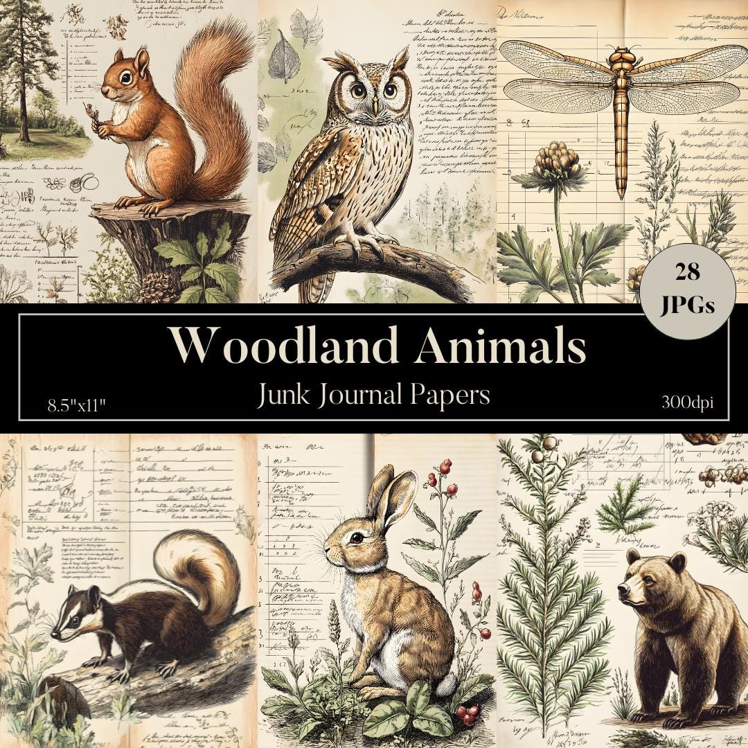 Woodland Animals Field Journal Pages, Digital Junk Journal Kit, Nature ...