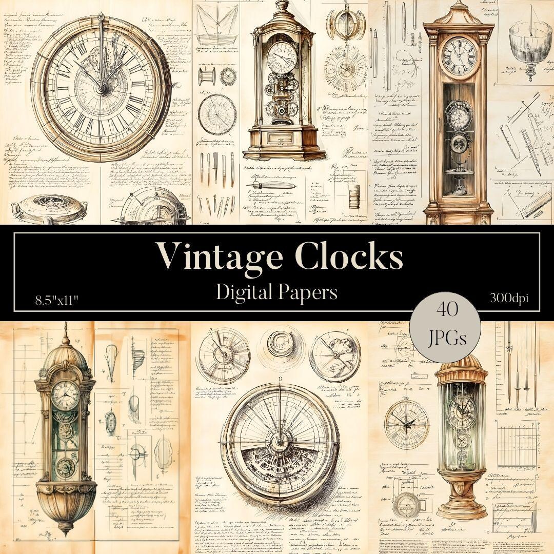 Vintage Clocks Junk Journal, Antique Timepiece Ephemera, Printable ...