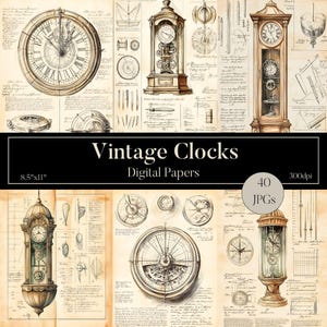 Diario basura de relojes antiguos, efímeras de relojes antiguos, álbum de recortes de relojes imprimible, diario basura de relojes Steampunk, efímeras de relojes