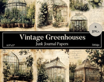 Greenhouse Junk Journal, Gardening Scrapbook, Victorian Ephemera, Greenhouse Exterior Paper Insert, Vintage Journal Pages, Digital Download