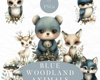 Baby Woodland Animals Clipart Bundle, Cute Forest Animals,  Nursery Clip Art, Watercolor Woodland Animals, Boho Woodland Animals Clipart