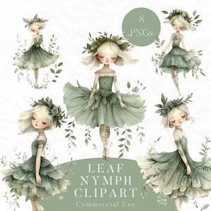 Forest Fairy Clipart, Forest Nymph PNG, Leaf Nymph PNG, Fairytale Creature PNG, Forest Elf Clipart, Whimsical Clipart Characters, Digital