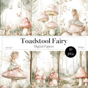 Toadstool Fairies Junk Journal Pack per bambini, graziose illustrazioni ad acquerello, set di carta digitale Fantasy Forest, Junk Journal per bambini