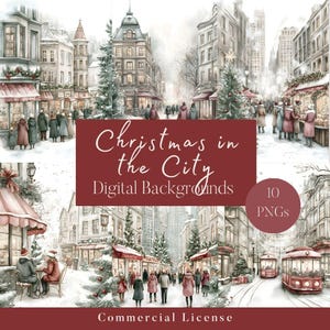 Papel digital de Natal na cidade, Natal em Nova York, Mercado de Natal urbano, Fundo de Natal em Londres, Papel para impressão, JPG digital