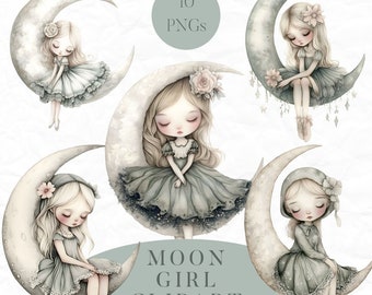 Celestial Fairy Clipart, Moon and Stars, Fairytale Clipart, Mythical Creatures PNG, Digital Download, Commercial Use, Moon Fairy Clipart