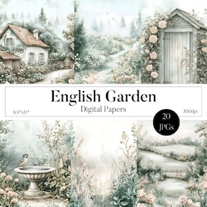 20 páginas de diário de aquarela de jardim inglês, papel para impressão de jardim, diário de lixo Costwold, álbum de recortes de jardim inglês, diário de lixo floral