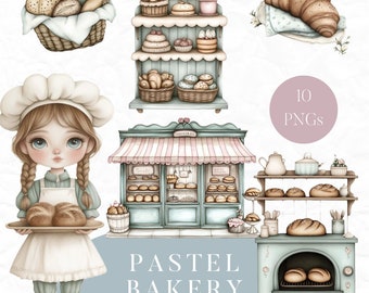 Bakery Clipart, Bread Clipart, Croissant Clipart, Whimsical Clipart, Digital Download, Commercial Use, Instant Download