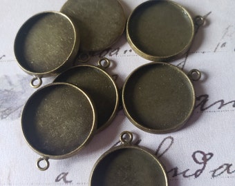 Qty 100 Small Round Antique Bronze Earring Blank Trays Pendant Settings Bracelet Charms Cabochon Setting - 16mm