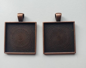 20 Square Antique Copper 1 inch Pendant Tray Blanks / Bezels for DIY Pendants