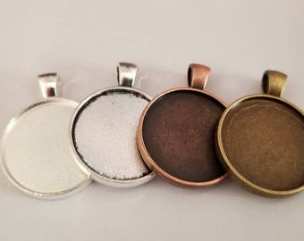 20 1 inch round / 25mm double sided pendant trays cabochon setting blanks silver antique bronze copper