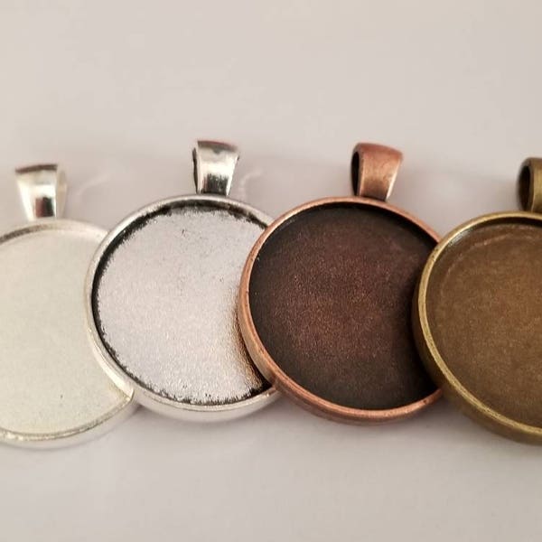 20 1 inch round / 25mm double sided pendant trays cabochon setting blanks silver antique bronze copper